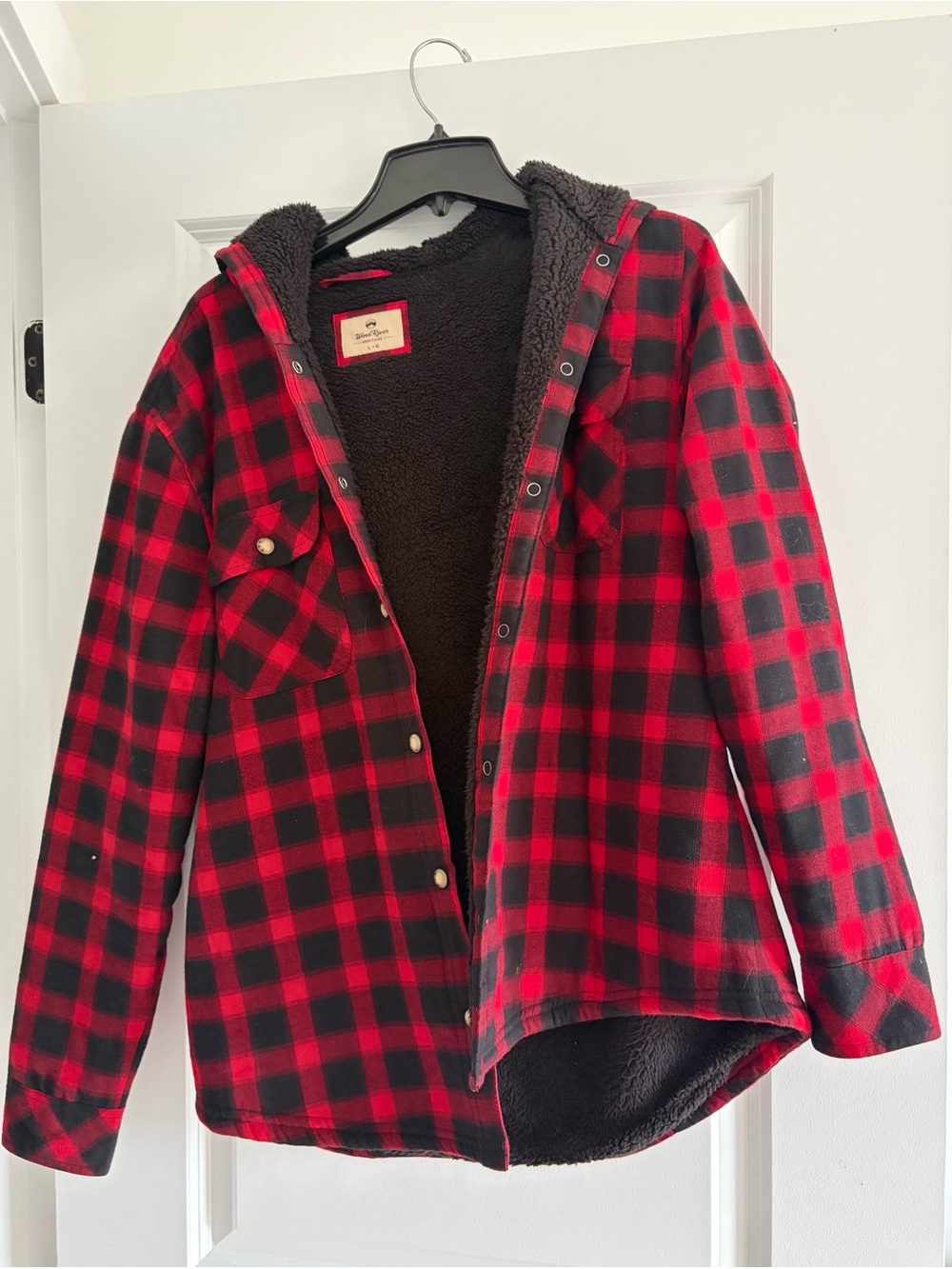 Men's Red & Black Plaid Sherpa-Lined Hooded Jacket